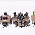 Functional Office Desks With Ergonomic Chairs Computers And Partition Layout 3d model