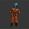 Anime Character Figure With Blue Hair And Orange Outfit Standing Hands On Hips