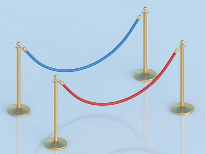 Stanchion Barrier With Golden Poles And Blue Red Ropes For Decoration 3d model