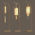 Traditional Chinese Style Three Floor Lamps With Golden Stands And Lantern Shaped Shades