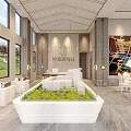 Modern Sales Office Interior Design With White Tables Chairs Large Map Wall And Marble Floor