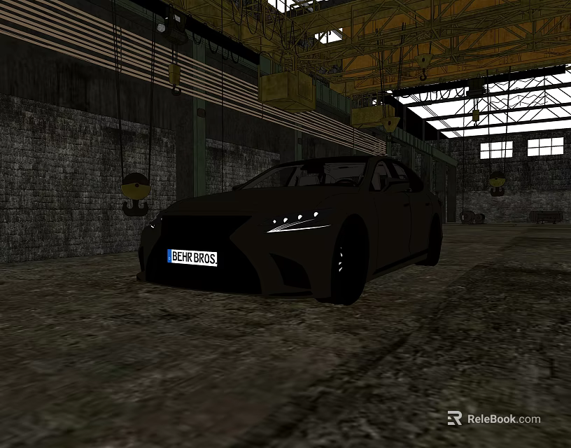 Lexus Sedan Parked In Industrial Warehouse With Brick Walls And Metal Ceilings 3d model 