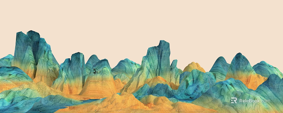 Scenic Mountain Landscape With Blue Peaks And Orange Terrain Under Clear Sky 3d model 