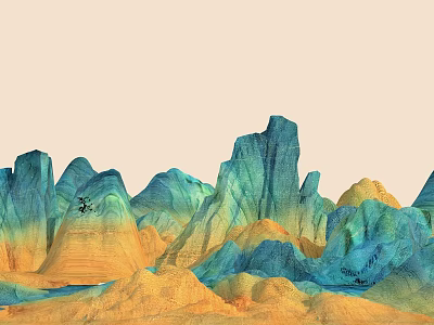 Scenic Mountain Landscape With Blue Peaks And Orange Terrain Under Clear Sky 3d model