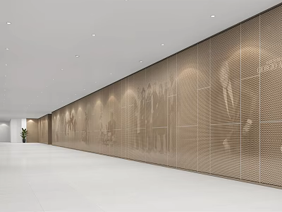 Spacious Elevator Hallway Interior With Decorative Wall Panels White Floor And Ceiling Lights 3d model