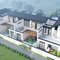 Modern Detached Villa Exterior With Black Roof White Walls Terrace Courtyard And Greenery