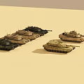 Multiple Military Combat Tanks in Different Colors Arranged on Light Background 3d model