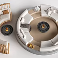 Modern Circular Leisure Sofa Set With Beige Fabric Pillows And Round Coffee Table