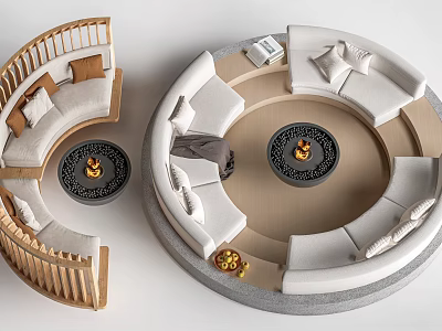 Modern Circular Leisure Sofa Set With Beige Fabric Pillows And Round Coffee Table 3d model
