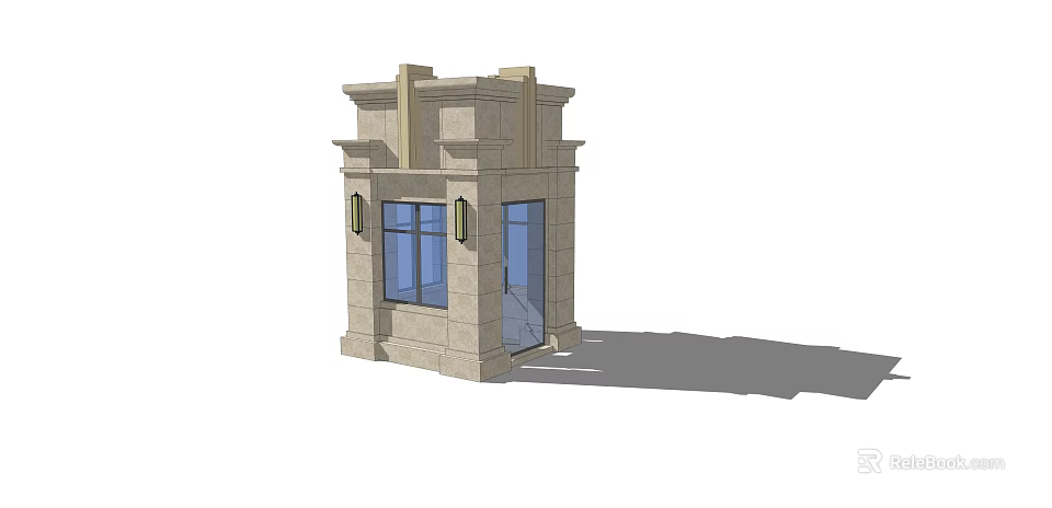 Stone Guardhouse With Classical Design Features Decorative Windows And Entry Door 3d model 