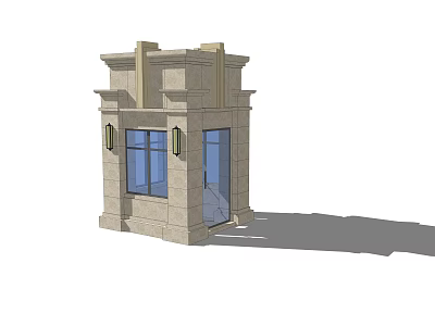 Stone Guardhouse With Classical Design Features Decorative Windows And Entry Door 3d model