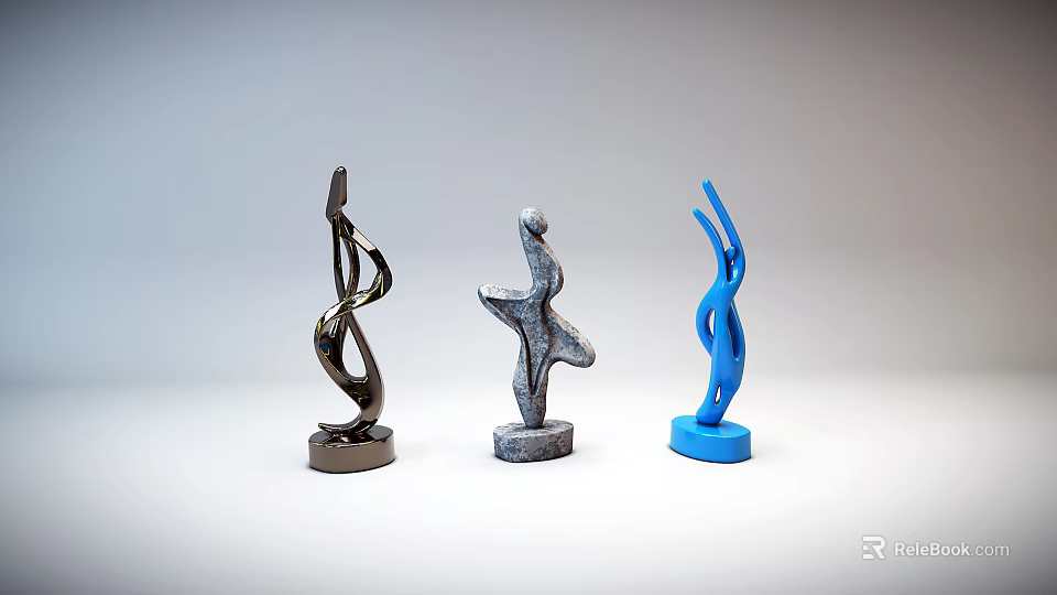 Modern Abstract Decorative Ornament Set With Black Gray Blue Artistic Sculptures 3d model 