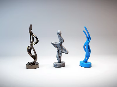 Modern Abstract Decorative Ornament Set With Black Gray Blue Artistic Sculptures 3d model