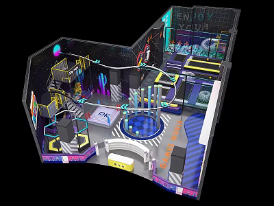 Colorful Indoor Playground With Slides Climbing Frames And Neon Lights 3d model