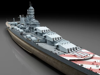 Detailed Naval Battleship 3D Model with Turrets and Upper Deck Structure 3d model