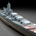 Detailed Naval Battleship 3D Model with Turrets and Upper Deck Structure