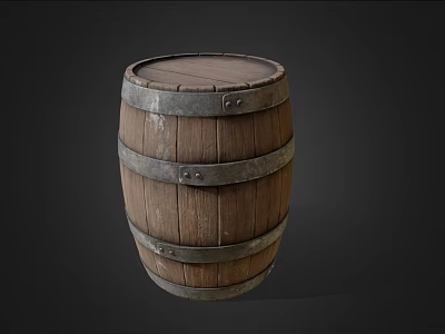 Rustic Wooden Barrel With Metal Hoops As Household Storage Item 3d model