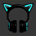 Black Gaming Computer Headphones with Cat Ear Design and Blue Glowing Effect