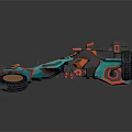 Futuristic Teal And Orange Concept Car With Open Frame Structure And Large Wheels