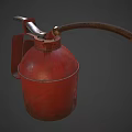 Vintage Red Fire Equipment Metal Container With Long Spout And Handle