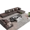 Modern Leather L Shaped Sofa With Marble Top Coffee Table Set And Accent Chair 3d model