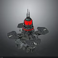 Futuristic Space Tower Featuring Red Top Section And Multiple Platform Modules For Cosmic Missions 3d model