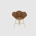 Stylish Brown Leather Leisure Chair With Petal Shaped Backrest And White Frame