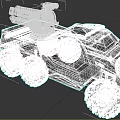 Futuristic Six Wheeled Armored Vehicle With Roof Mounted Gatling Gun Gray Body And Blue Lights