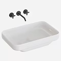 Modern White Rectangular Ceramic Washbasin With Black Faucet And Handles 3d model