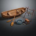 Small boat fisherman small wooden boat fishing boat 3d model