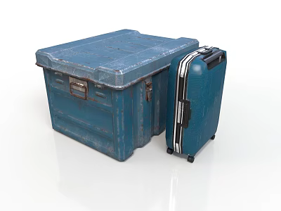 Sturdy Blue Storage Box And Rolling Suitcase For Daily Household Needs 3d model