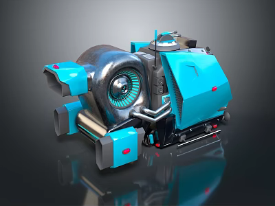Blue And Silver Mechanical Device With Circular Component Tracked Base 3D Rendering 3d model
