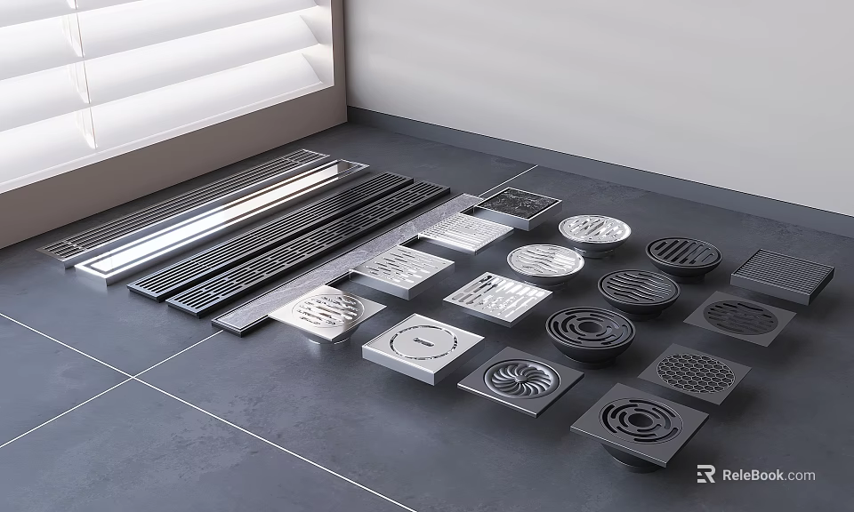 Bathroom Accessories Floor Drains With Various Metal Designs For Bathroom Floor 3d model 