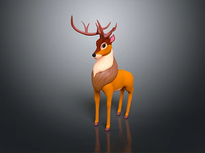 3D Rendered Deer With Brown And White Body Large Antlers Standing Pose Gray Gradient Background 3d model