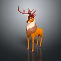 3D Rendered Deer With Brown And White Body Large Antlers Standing Pose Gray Gradient Background