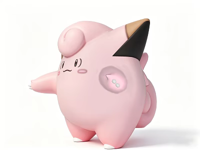 Cute Pink Cartoon Doll with Chubby Body Black Ears Blush Cheeks and Chest Decoration 3d model