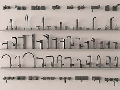 Stylish Faucet Collection On Display With Various Modern Designs And Styles 3d model