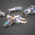 Detailed Futuristic Sci Fi Spaceship Models In White Yellow Blue With Illuminated Parts