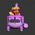 Cartoon Pink And Purple Cat Shaped Popcorn Truck With Popcorn Buckets And Drink Cups