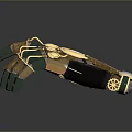 Character's Steampunk Mechanical Hand With Gold Accents Green Components And Gears