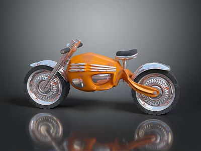 Orange Motorcycle With Silver Accents And Stylish Wheels On Reflective Surface 3d model