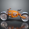 Orange Motorcycle With Silver Accents And Stylish Wheels On Reflective Surface