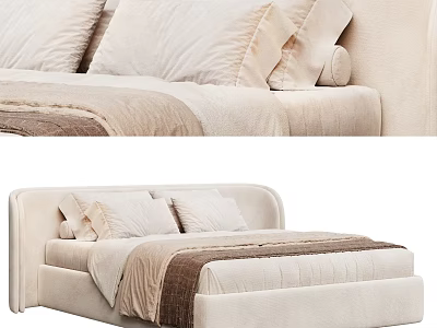 Cozy Cream Single Bed With Upholstered Headboard Soft Pillows And Textured Bedspread 3d model