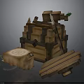 Wooden Storage Chest Furniture With Planks Hammer Bottle And Decorative Block
