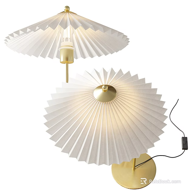 Modern White Pleated Fan Shaped Table Lamp With Gold Base And Decorative Design 3d model 
