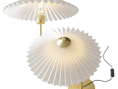 Modern White Pleated Fan Shaped Table Lamp With Gold Base And Decorative Design 3d model