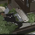 Traditional Garden Landscape With Courtyard Stone Path Small Pond Wooden Platform And Green Plants