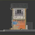 Cartoon Scenery Featuring Vintage Shop Red Sign Orange Walls Gray Tile Roof And Cardboard Boxes