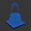 Garden Ornament Stone Well Shaped Structure With Carved Patterns And Iron Arch Decoration