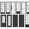 Various Styles of Black Hinged Doors with Glass Panels and Wooden Designs